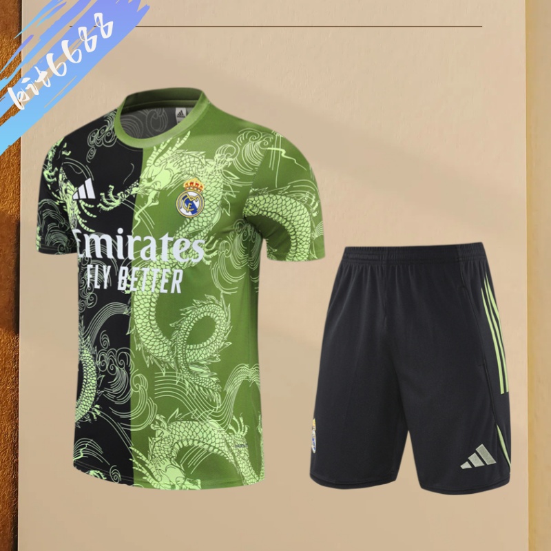 25/26 Real Madrid black-green Short Sleeve Training Wear ( Adult kit Kids )