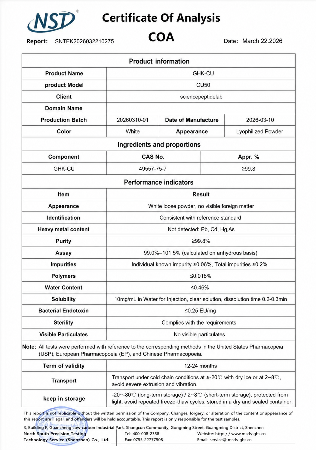 CU50（GHK-Cu (Copper Peptide)）50mg×10vials