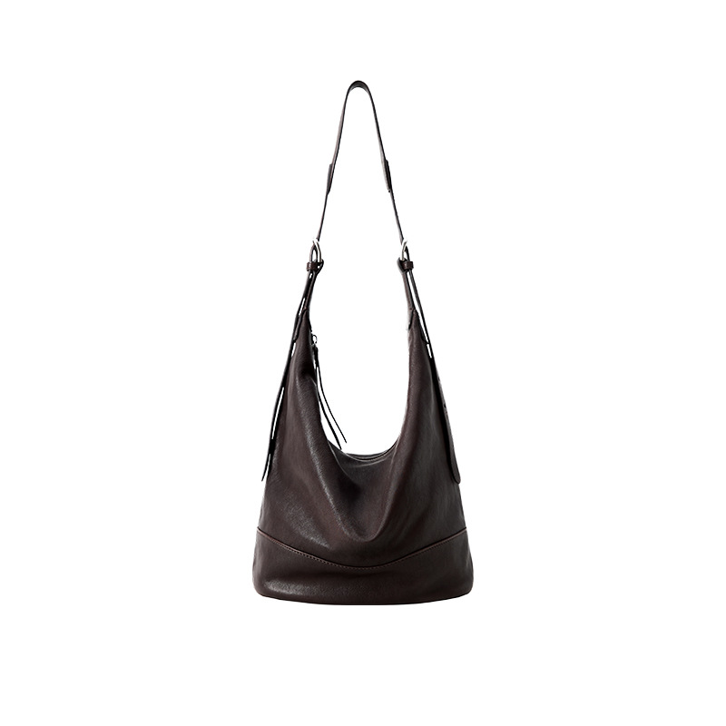 Slouchy Leather Hobo Tote – Adjustable Strap Shoulder Bag in Espresso Brown