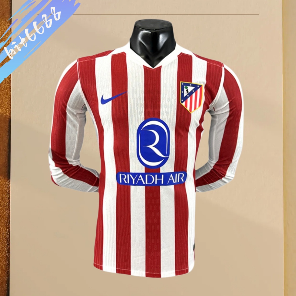 2025/2026 Atletico Madrid Home Long Sleeved Football Shirt (Player Edition)