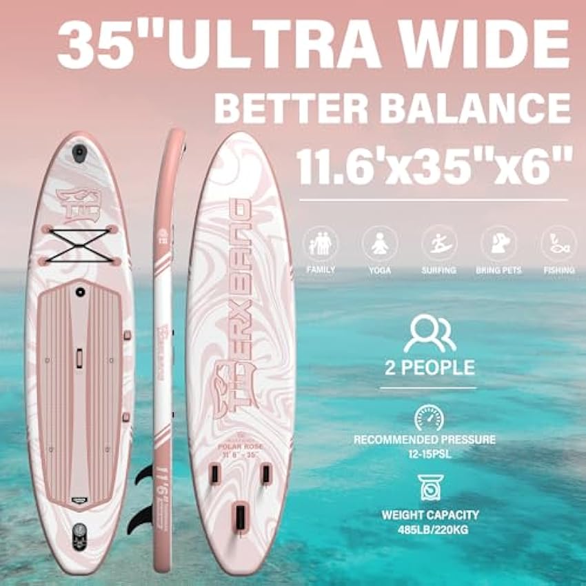 11'6/11'/10' Inflatable Paddle Board with Complete Accessories. Versatile Premium Paddle Boards for Adults/Youth. Stand Up Paddle Board Polar/Wave/Sunny Wave Collection