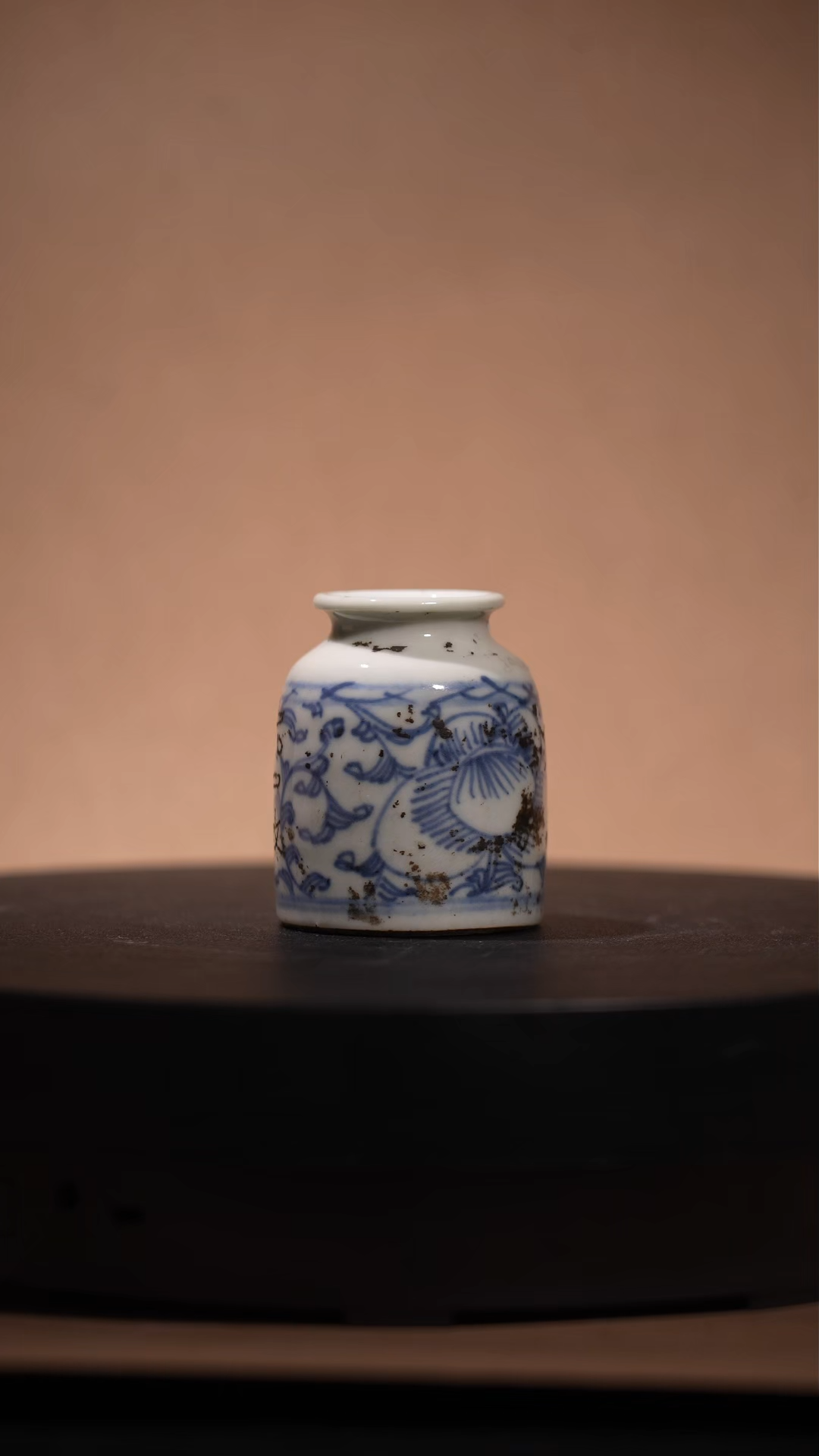 Ancient Chinese Blue and White Water Pot with Scroll Floral Motifs