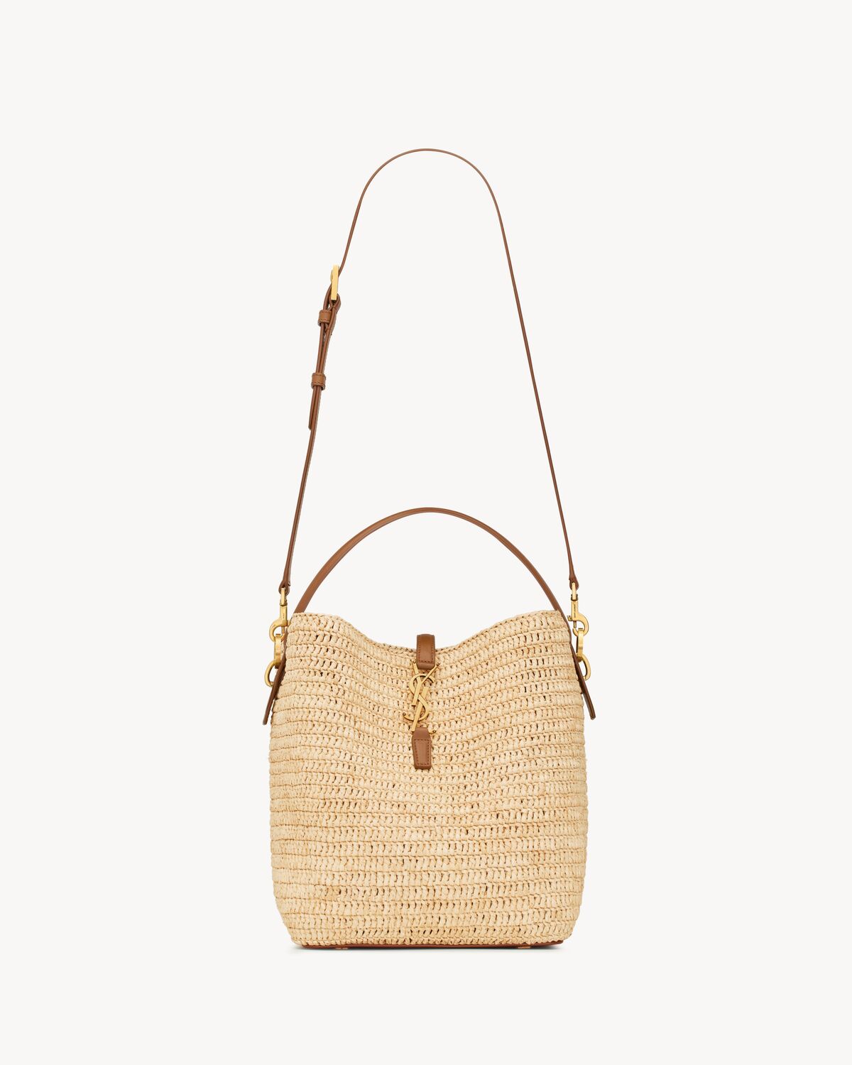 le 37 in woven raffia and vegetable-tanned leather NATUREL AND BRICK
