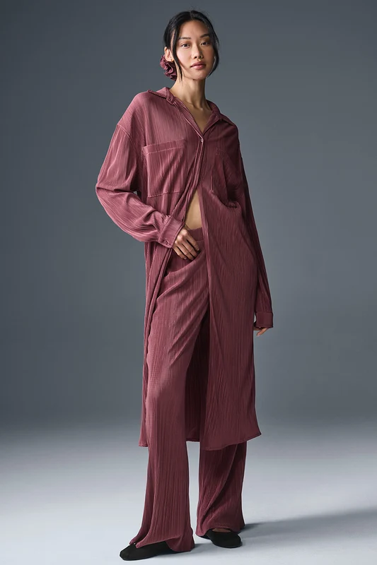 Micro Plisse Shirt Dress