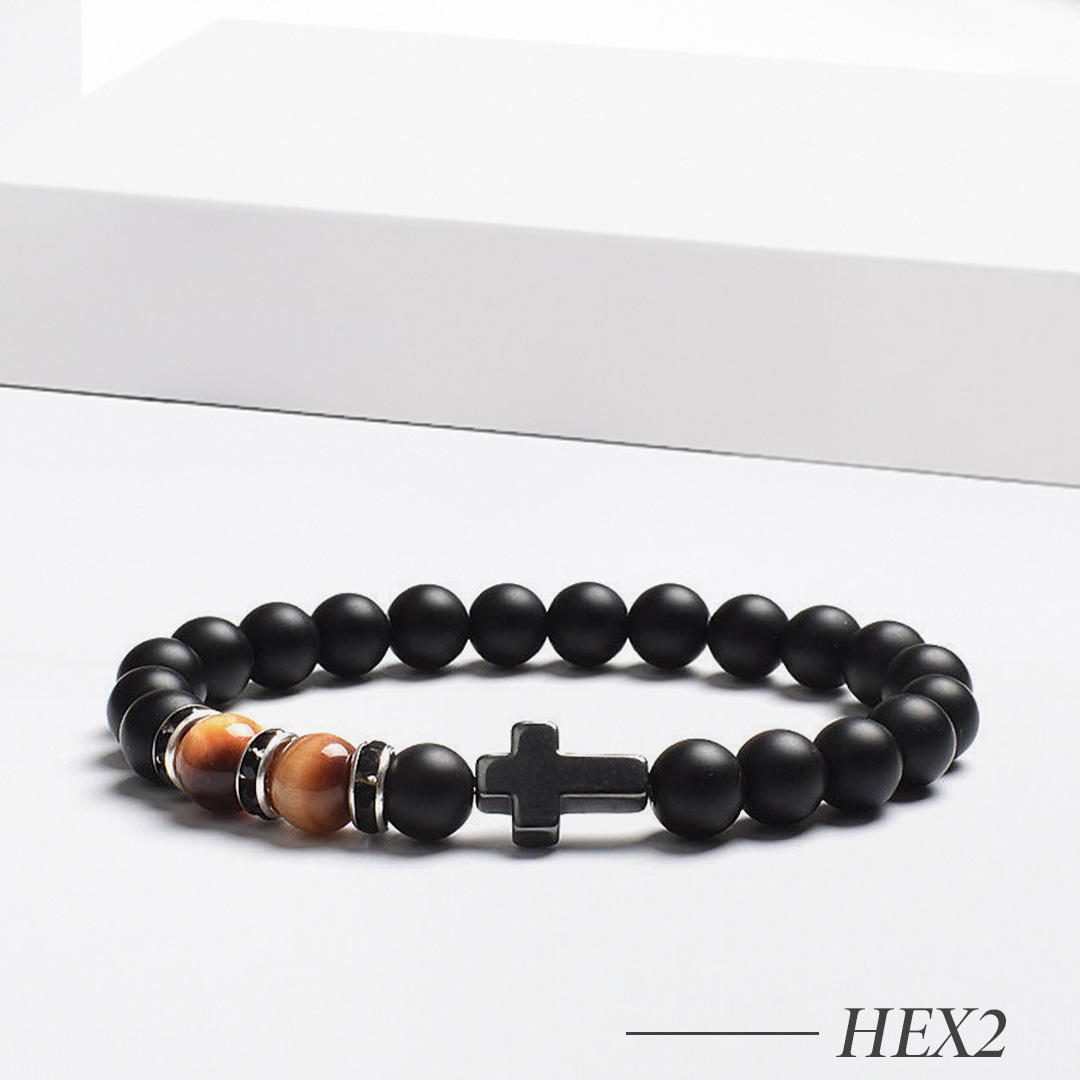 HEX2-Bohemian Matte Black Onyx Cross Beaded Bracelet