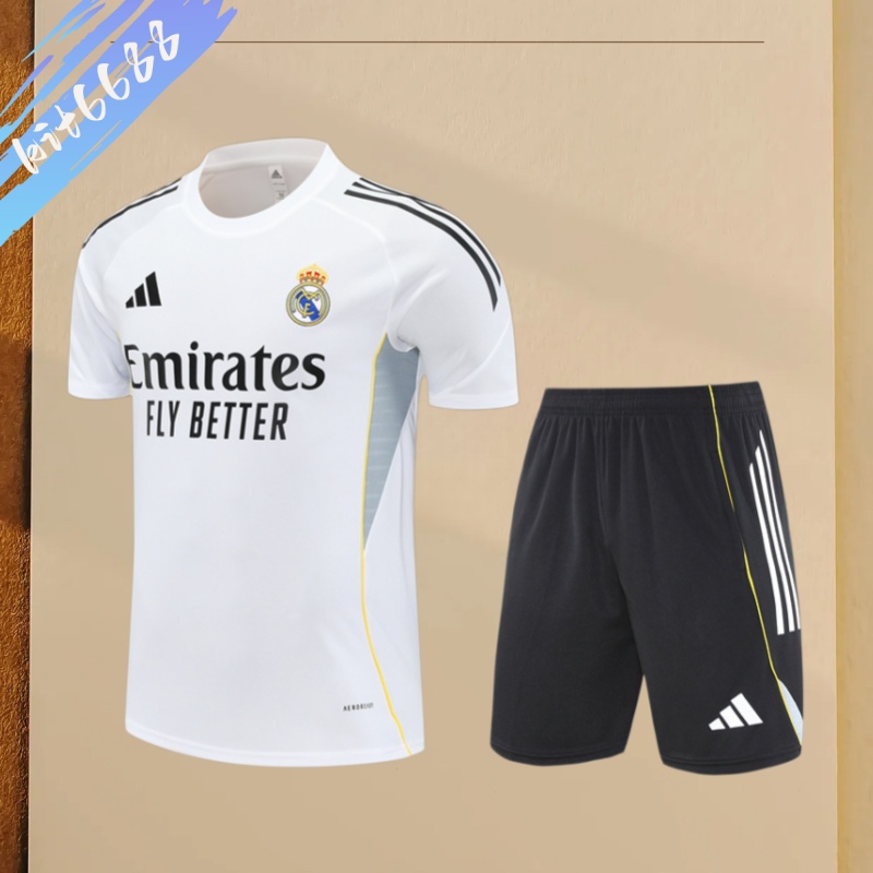 25/26 Real Madrid white Short Sleeve Training Wear ( Adult kit Kids )