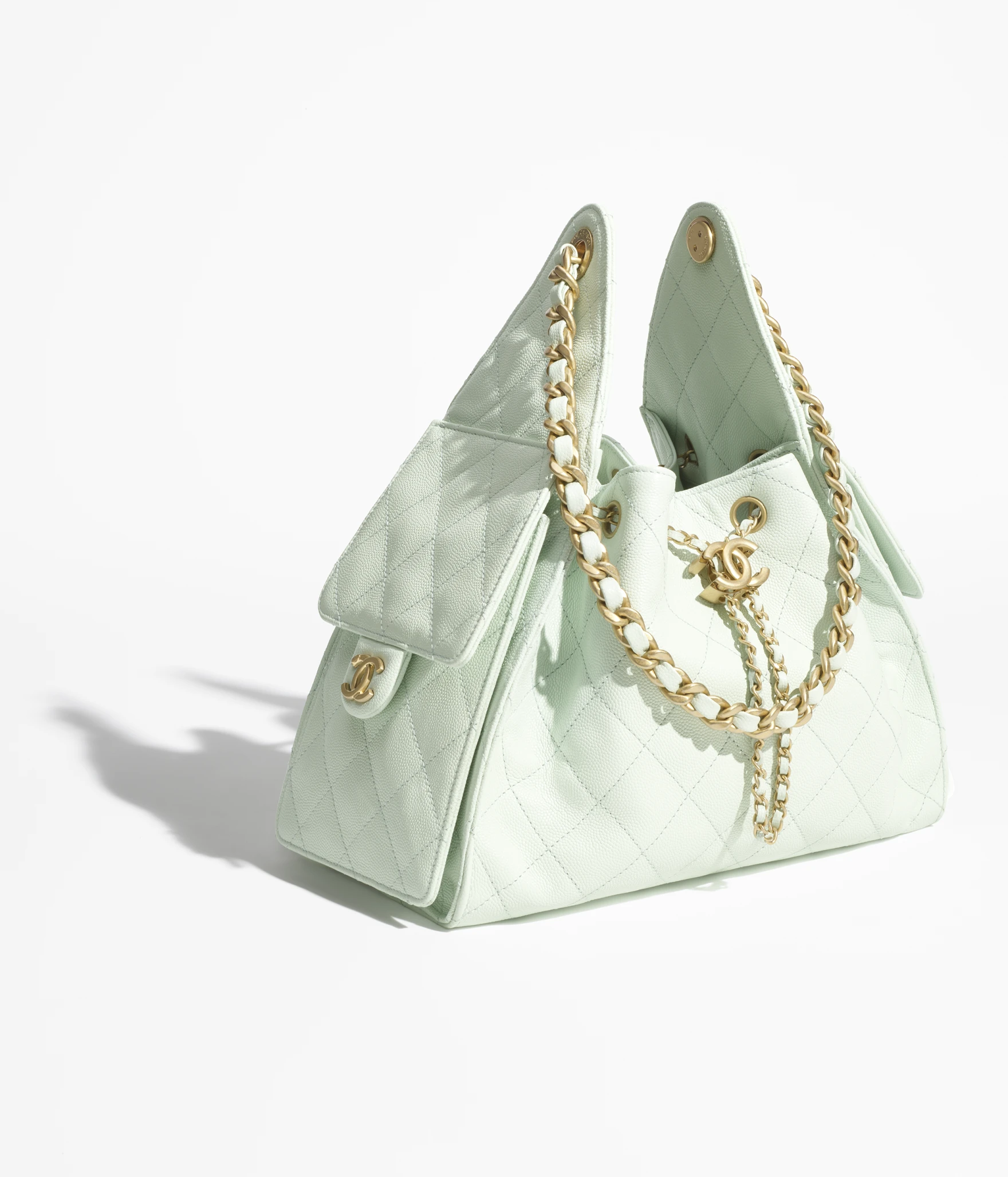 CHANEL 25 Small Handbag Grained Calfskin & Gold-Tone Metal Light Green