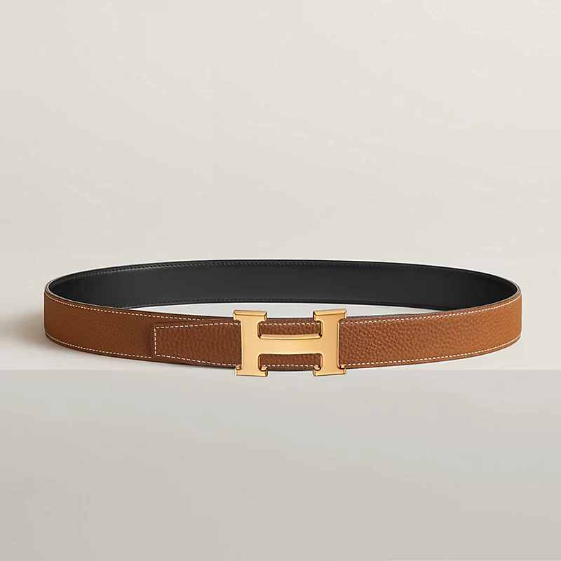H belt buckle & Reversible leather strap 32 mm Buckle H gold noir / gold