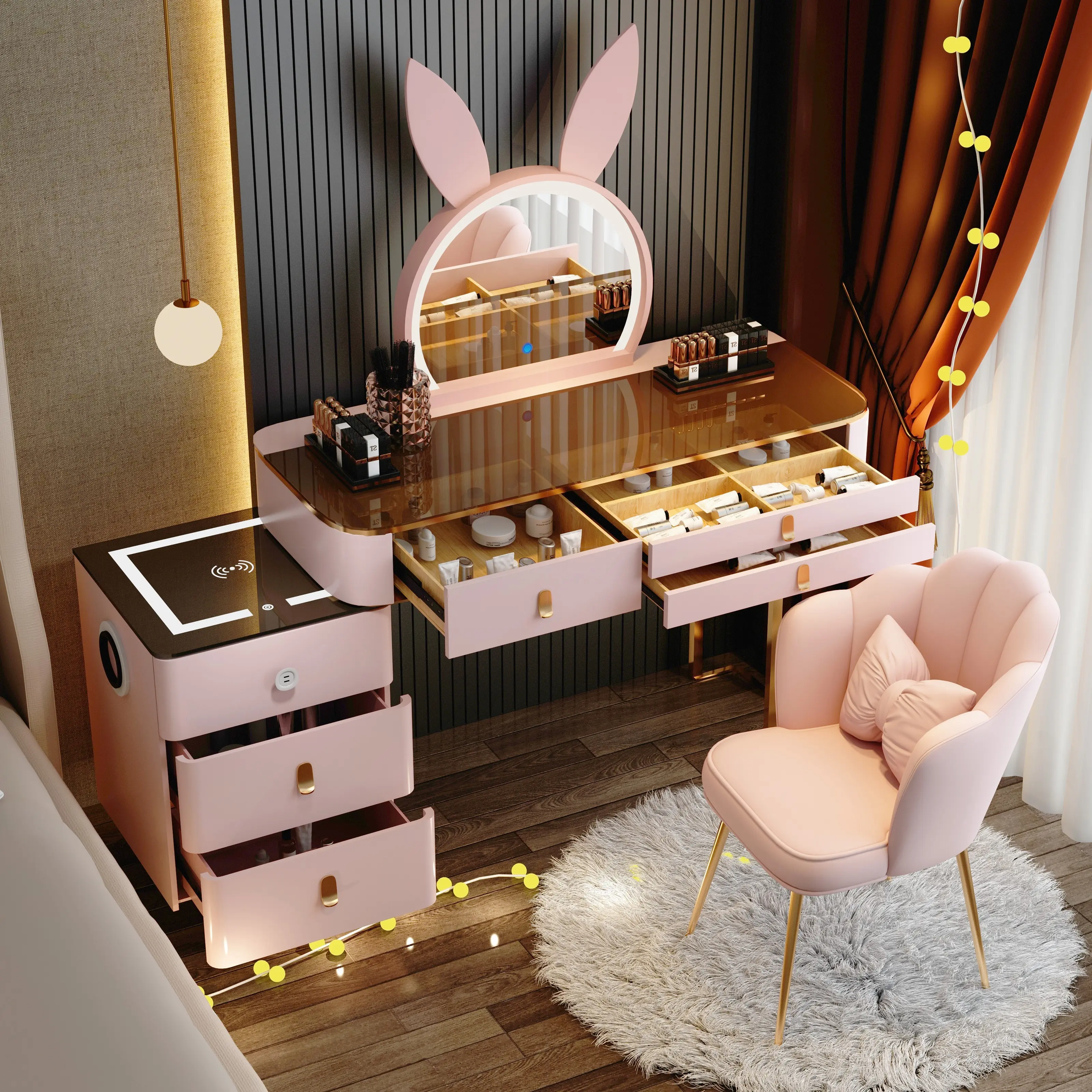 Bluetooth Audio Smart Dressing Table Makeup Table Drawer Set 28