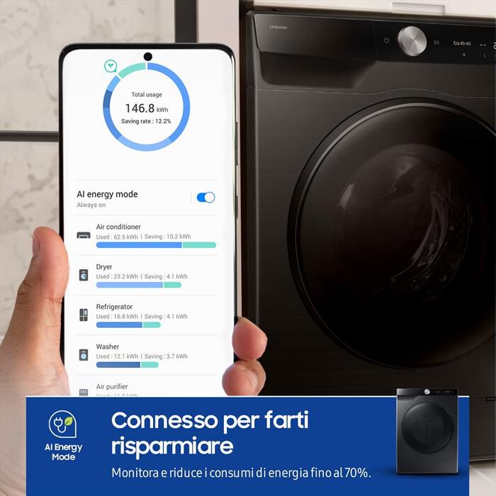 SAMSUNG - Lavasciuga WD90DG6G94BBU3 9/5KG Classe A-nera con oblò e display nero
