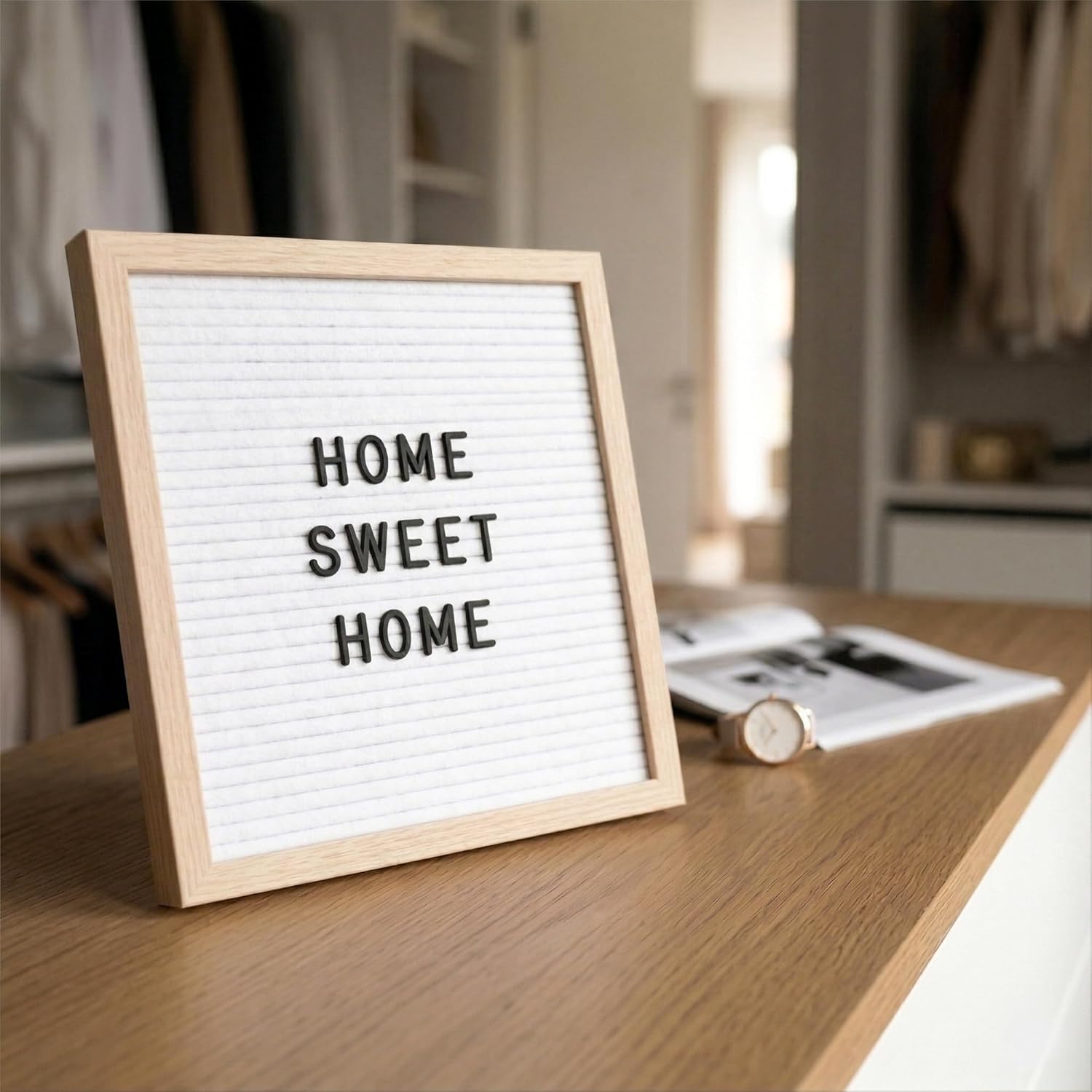 White Felt Letter Board 10x10 Inch with 336 Letters, Numbers & Symbols, Wood Frame Message Board with Easel Stand & Wall Hanger for Home, Office, Classroom & Announcements