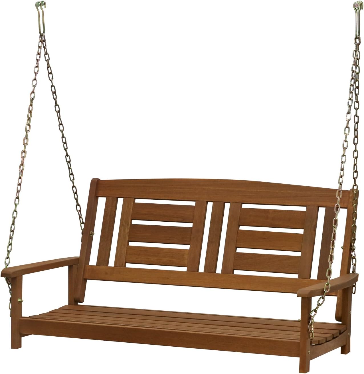 Furinno Tioman Outdoor Hanging Porch Swing with Chain. Wood. Natural. 59.9 x 120.5 x 68.5 cm
