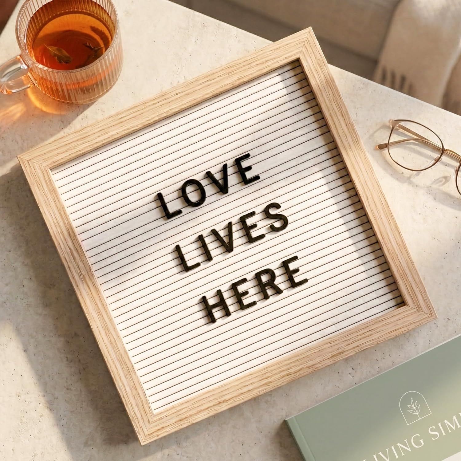 White Felt Letter Board 10x10 Inch with 336 Letters, Numbers & Symbols, Wood Frame Message Board with Easel Stand & Wall Hanger for Home, Office, Classroom & Announcements