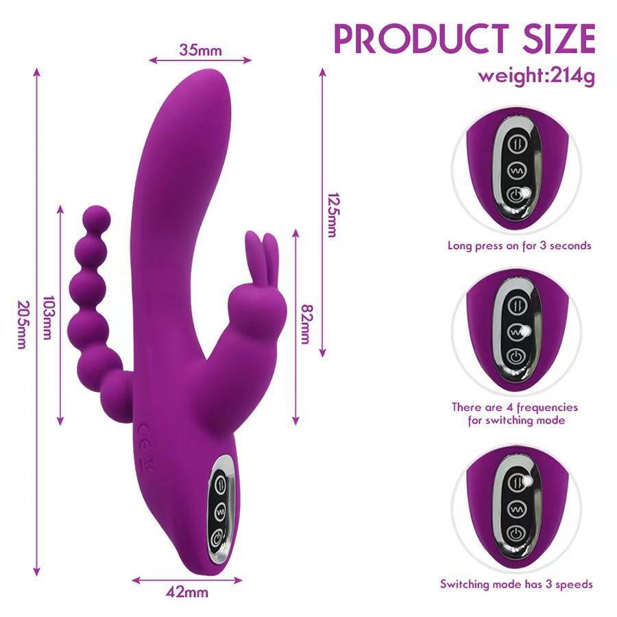 Mlovexy - Clitoris Stimulation Vibrator 3-in-1 G-Spot Rabbit Anal Dildo Vibrator