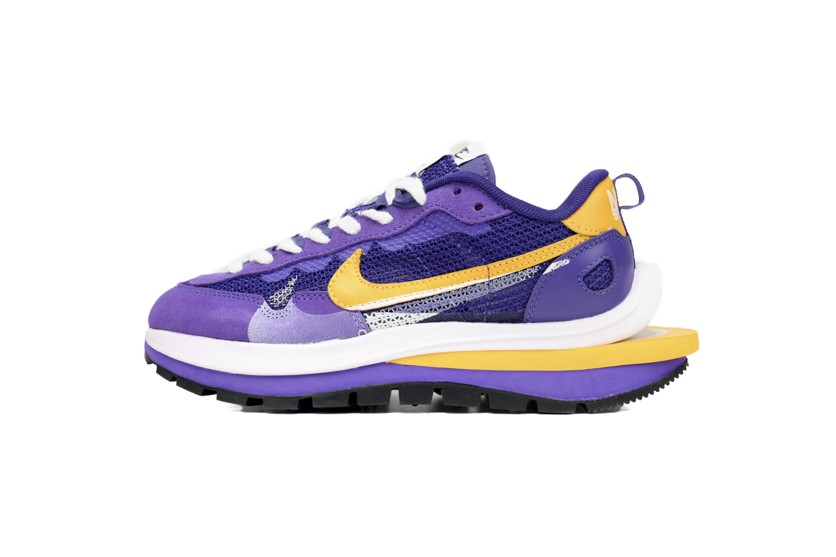 Sacai x Nike VaporWaffle Sesame Purple, White, and Yellow DV1363-103