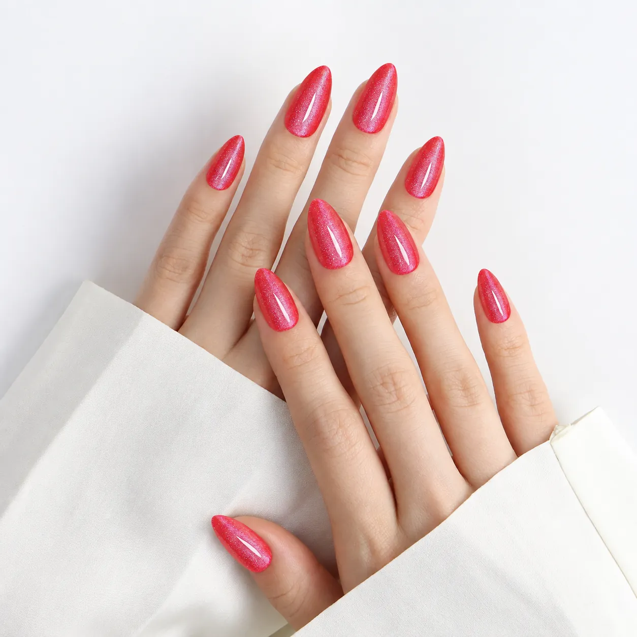 Hot Pink Press On Nails Worn on Both Hands