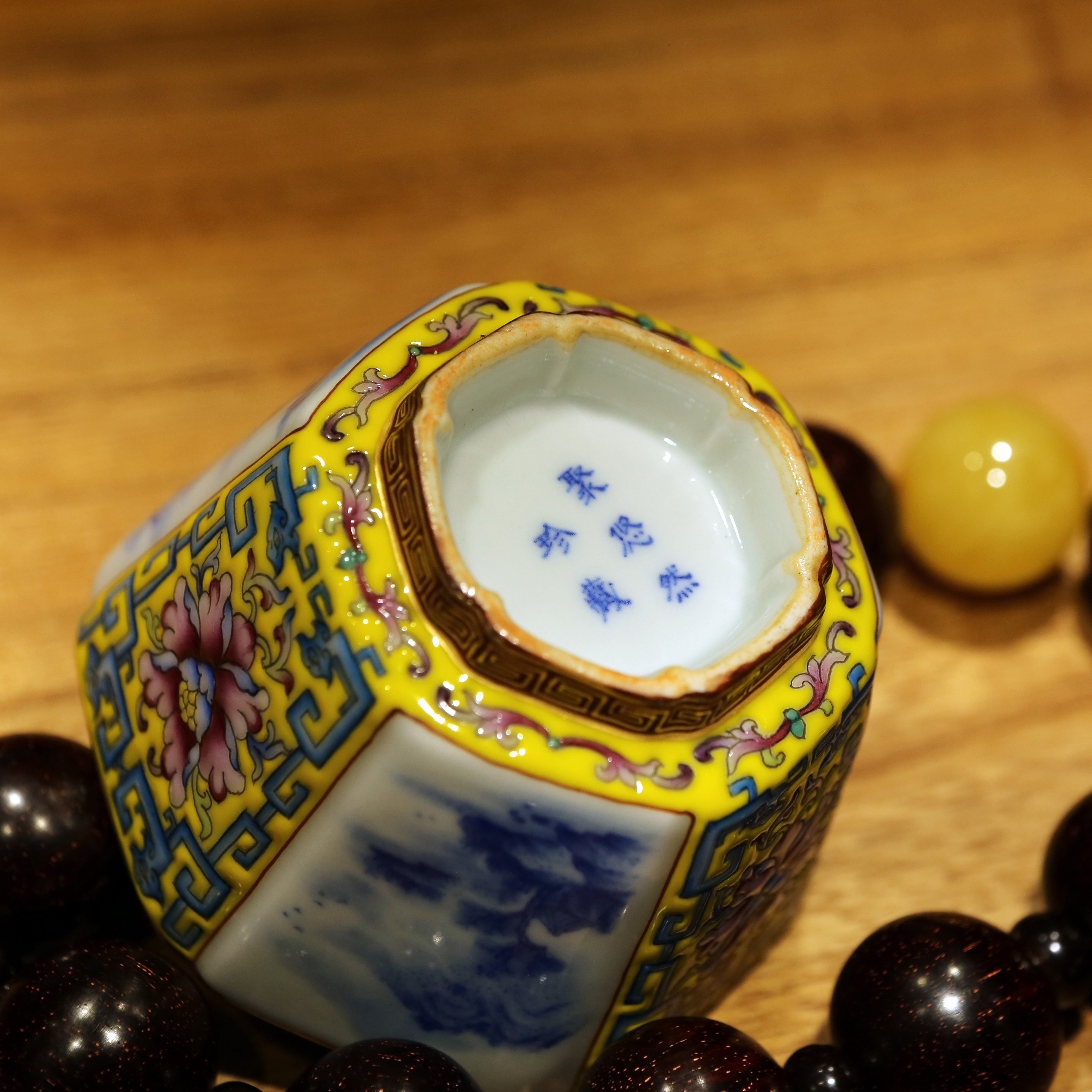 Premium Hand-Painted Tea Ware • Exquisite Landscape Antique Tea Cup • Jingdezhen Hexagonal Cup • Enamel Pattern
