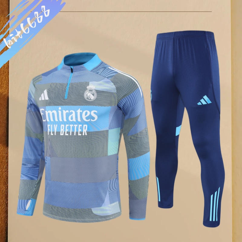 25/26 Real Madrid Light Blue Half Zip Training Kit (Adult Kids Kit)