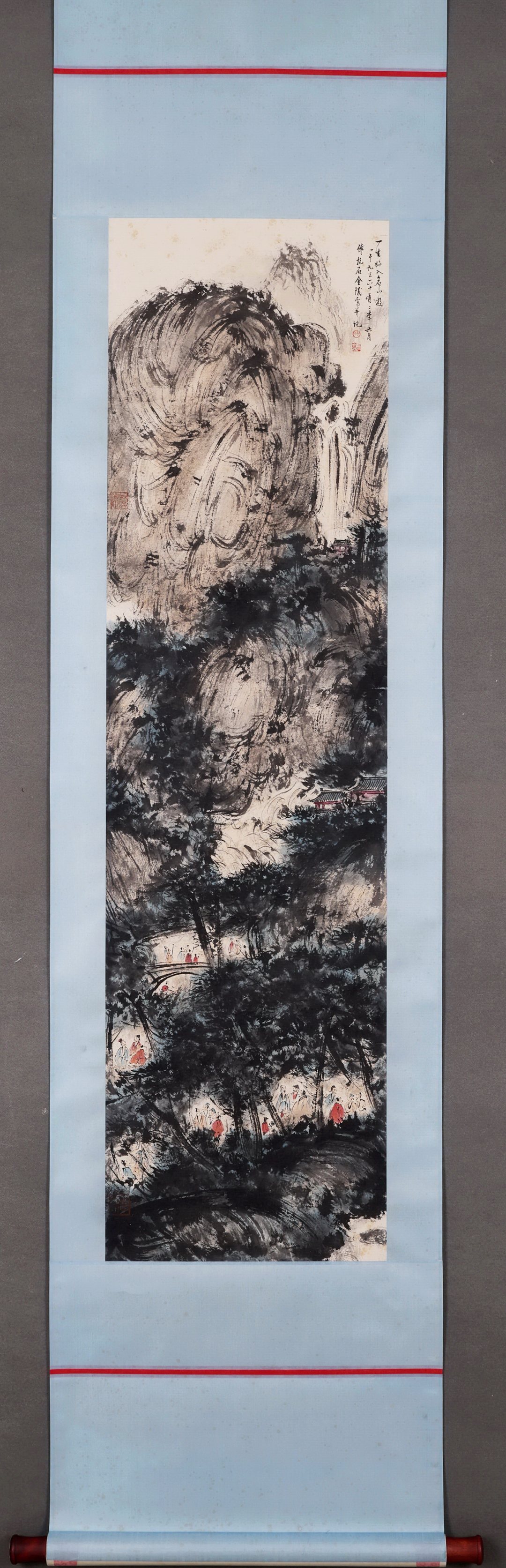 Fu Baoshi A Lifetime Fond of Wandering in Famous Mountains, Vertical Scroll, Exquisitely Mounted, Painting Core Size 134×36CM