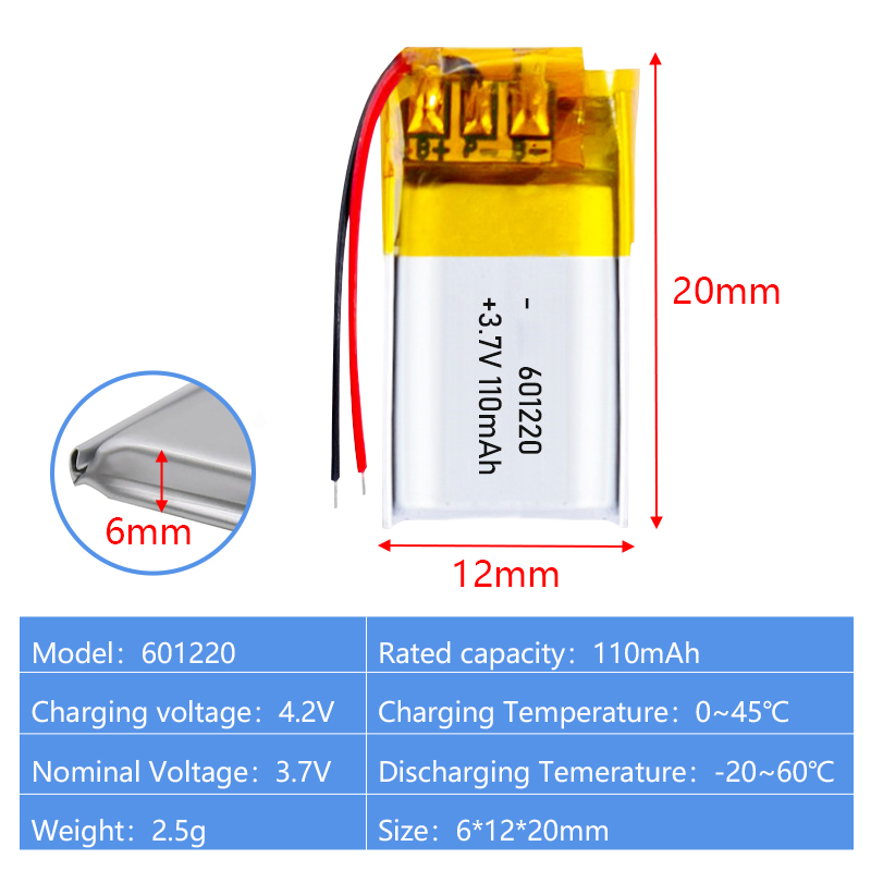 Pouch Lithium Ion Batteries 601220 601225 3.7v 110mAh 150mAh