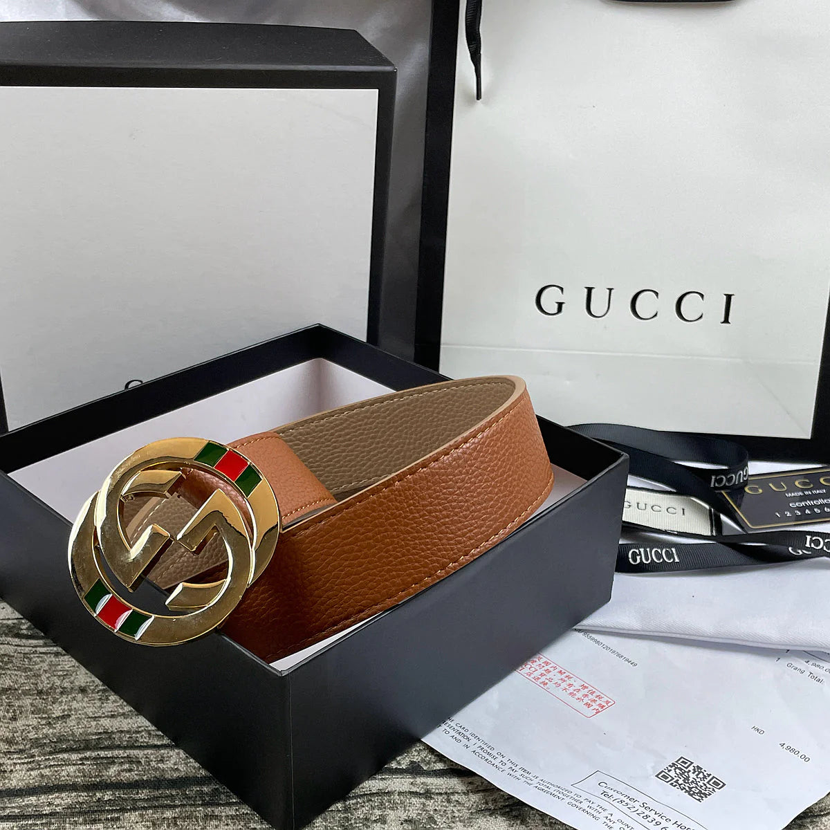 4 Colors double-G three-layer lychee pattern double-sided belt
