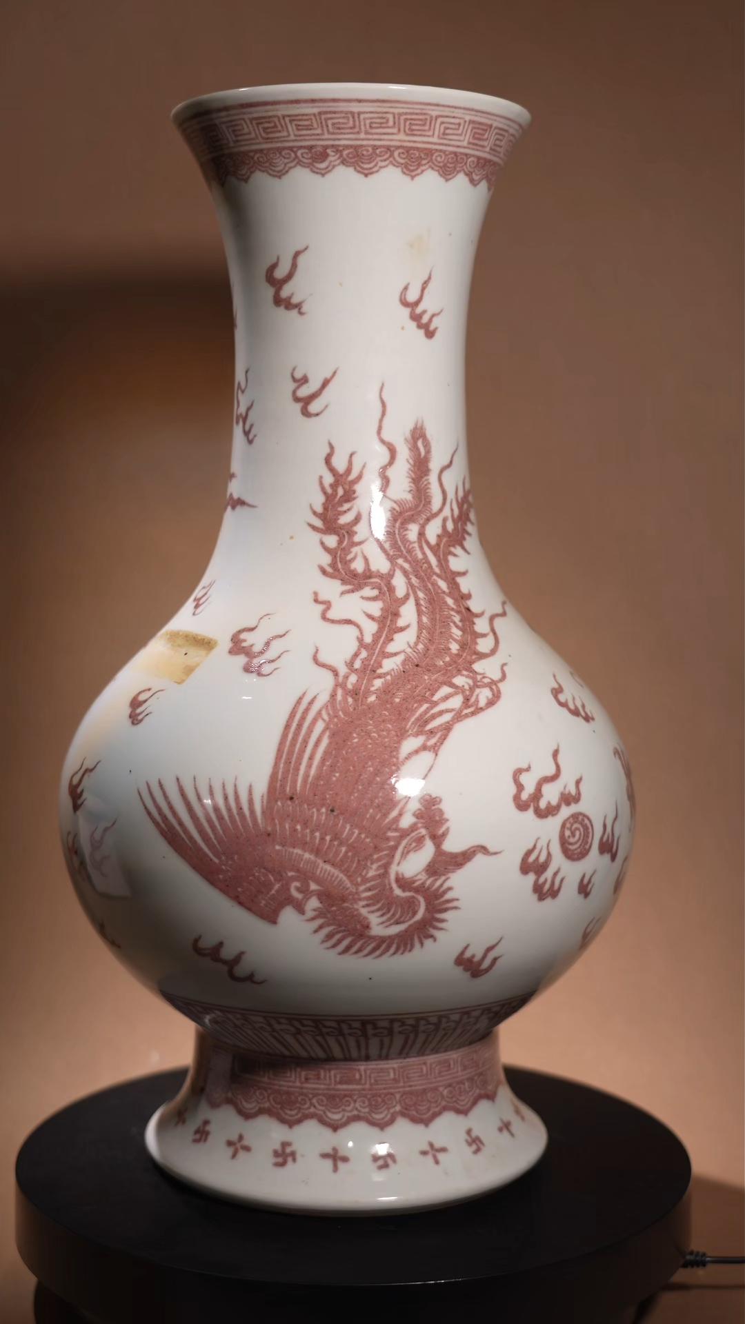 Ancient Chinese Underglaze Red Vase with Dragon and Phoenix Motifs