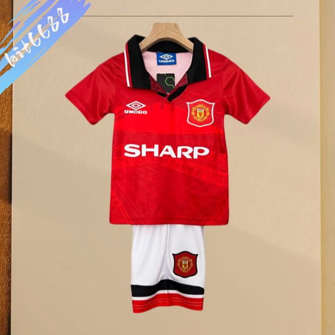 94/96 Manchester United home ground Retro Football Soccer Kids Kit