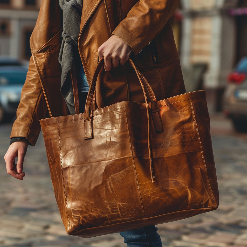 Soft Wrinkled Full-Grain Leather Tote