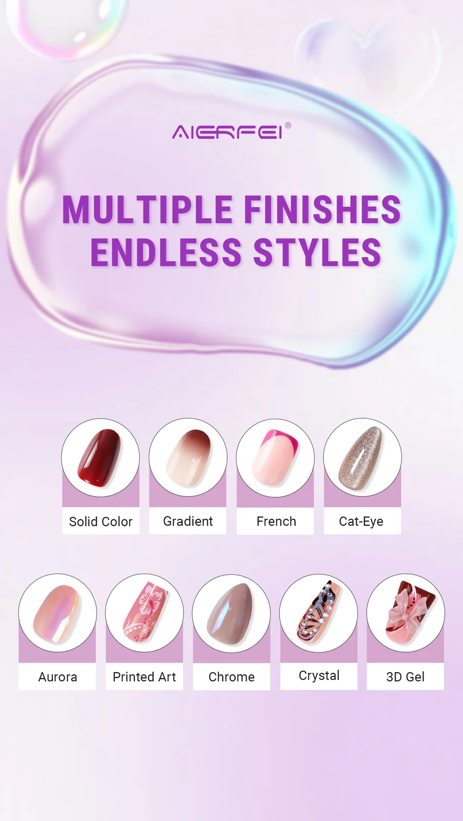AIERFEI Press On Nails with Multiple Finishes and Custom Nail Styles