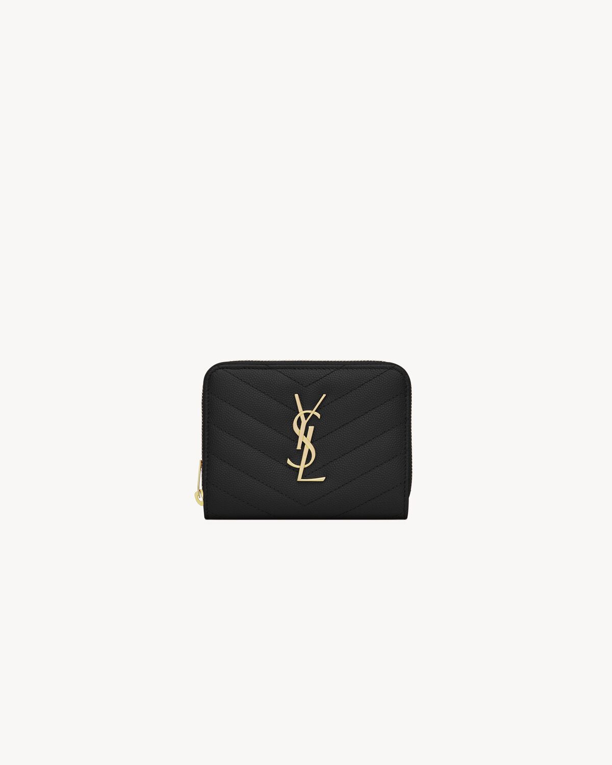 cassandre matelassé compact zip around wallet in grain de poudre leather BLACK