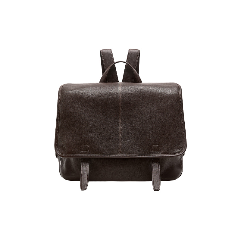Minimalist Fold-Over Leather Backpack – Convertible Laptop Bag in Espresso Brown