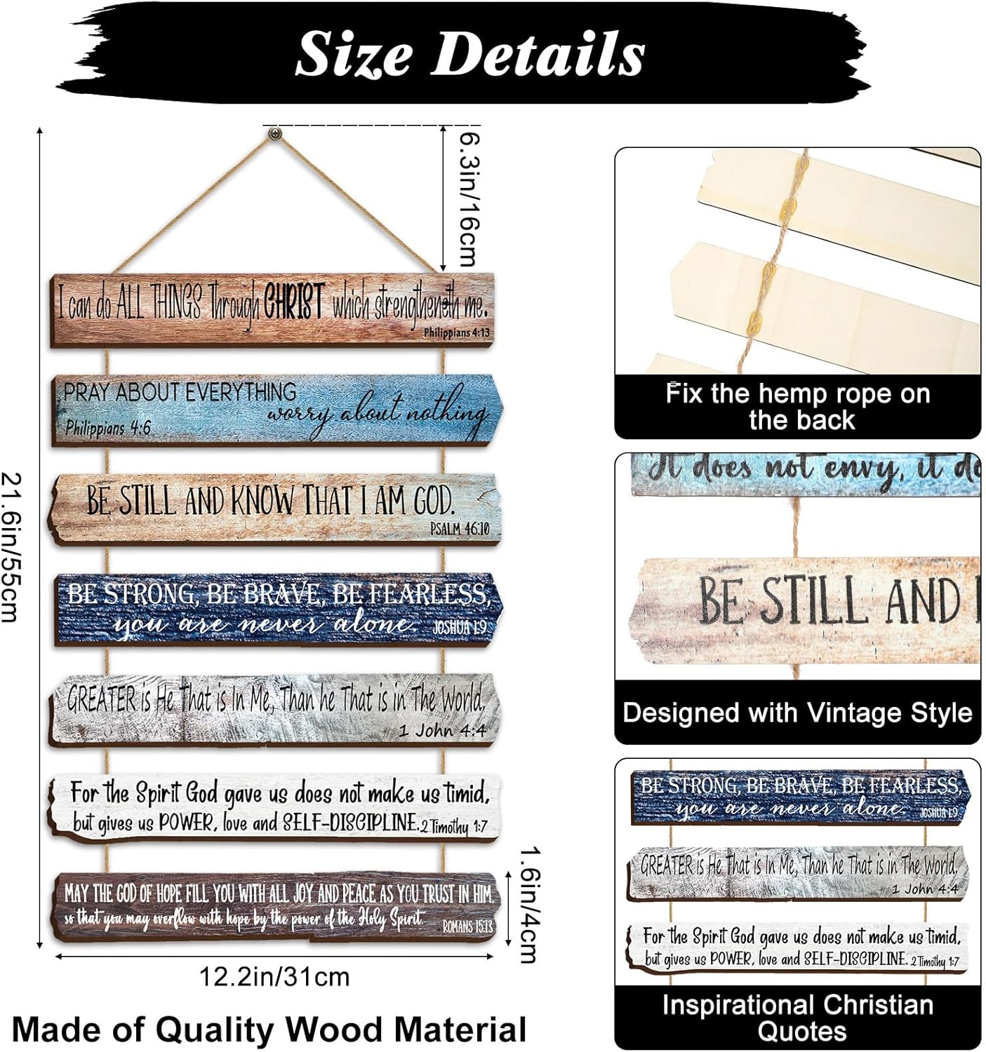 Yookeer Christian Gifts for Women & Men - 7-Piece Wooden Bible Verse Wall Art Set for Home Office or Meditation Space