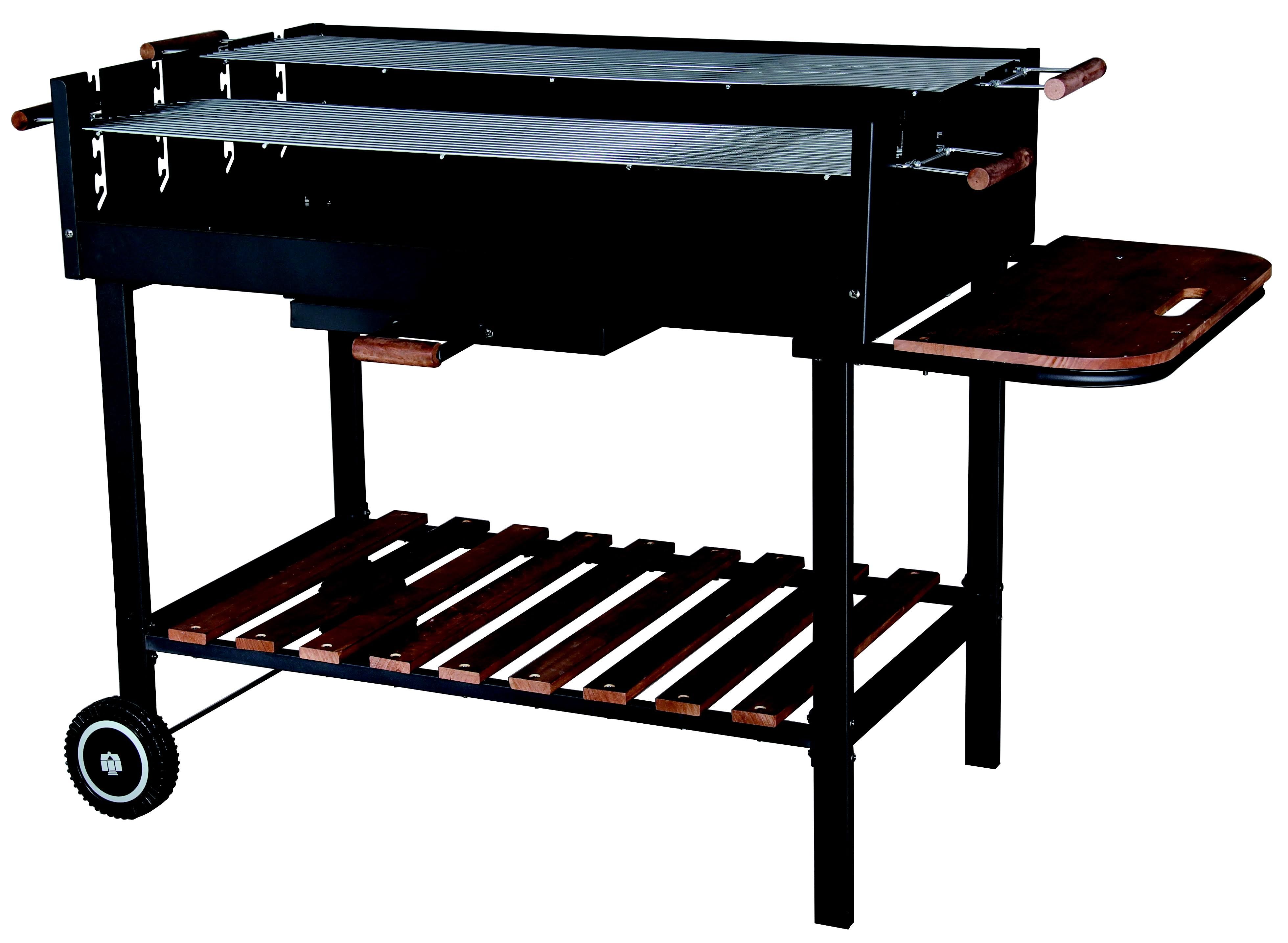 Tarrington House Barbecue a Carbonella Bratislava Deluxe, acciaio/legno di pino, 143 x 71.5 x 90 cm, con ruote, regolabile in altezza, Nero