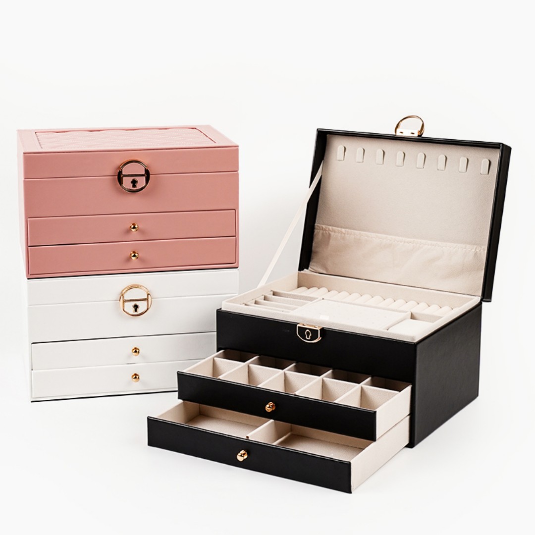 Jewelry Box Organizer, 3-Layer Jewelry Organizers and Storage Case with Glass Lid, Ring Earring Bracelet Necklace Holder Organizer, Birthday Valentine Gifts for Women Girls -3Layer custom logo