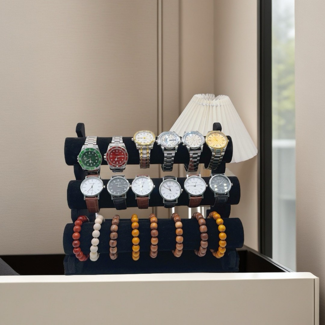 Velvet Fabric Bracelet Stand Jewelry Display Rack Watch Bracelet Holder Display Stand Jewelry Packaging Rack Three-Tier Bracelet Display custom logo