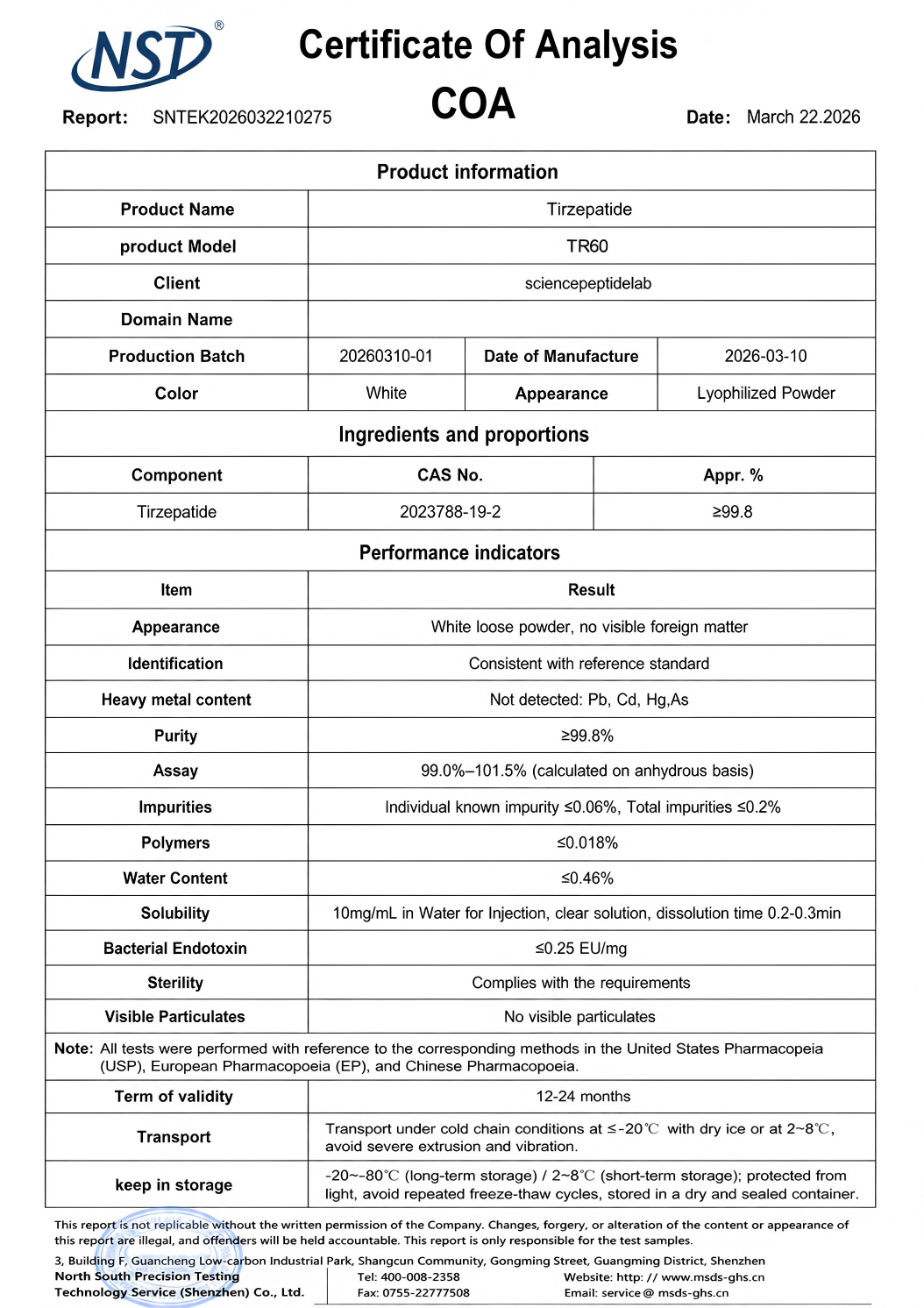 TR60 （Tirzepatide） 60mg×10vials