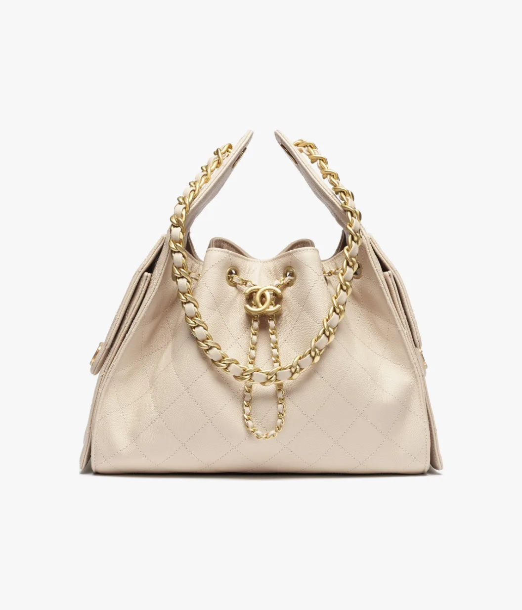 HANEL 25 Small Handbag Grained Calfskin & Gold-Tone Metal Beige