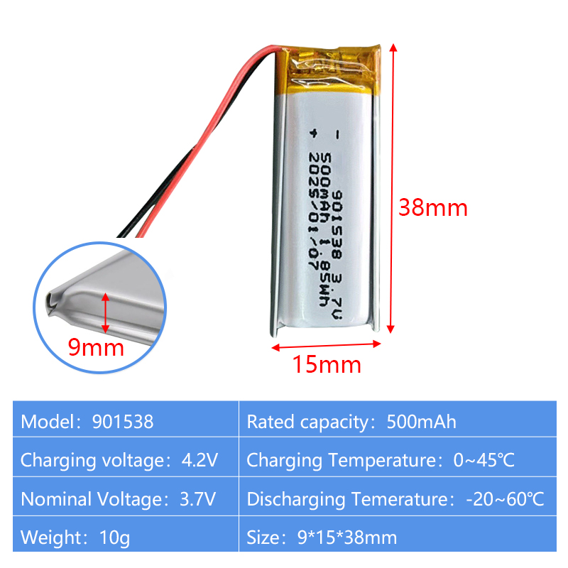 Pouch Lithium Ion Batteries 901430 901538 3.7v 360mAh 500mAh