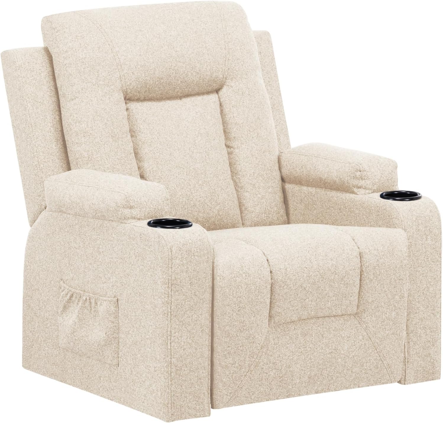 The LUCKRACER relaxation chair features a TV chair with a lounge chair and a footstool. a 360° rotating TV chair for the living room. a rocking chair with a drink rack. and two side pockets in black PU leather