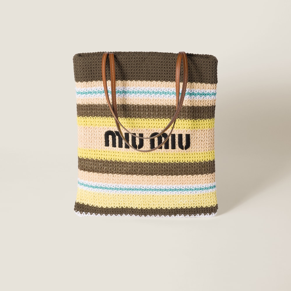 Raffia-effect woven tote bag Tundra/Lemon Yellow/Natural