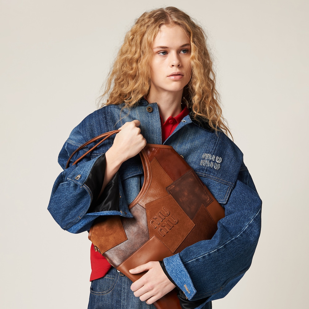 IVY leather patchwork bag Cognac