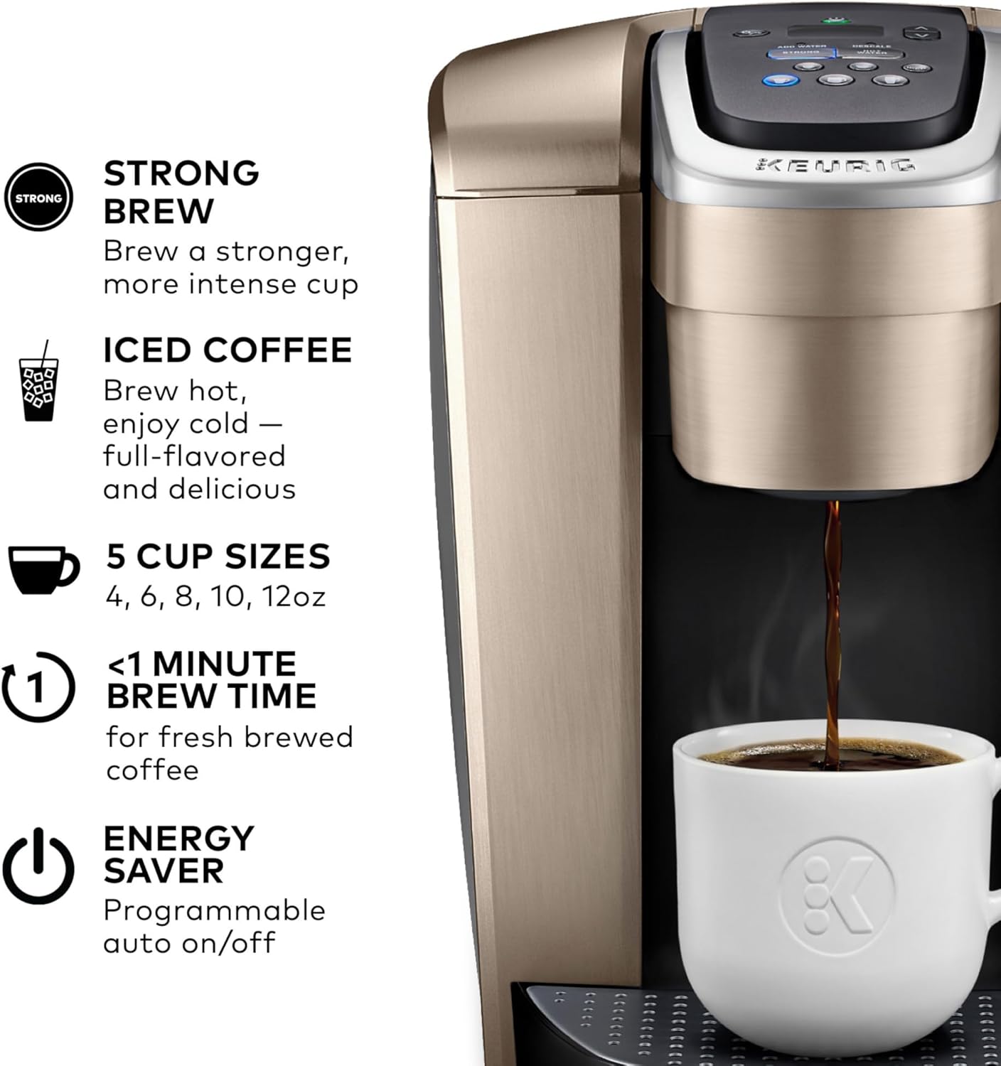 Capsule coffee machine Single cup coffee maker with strength and temperature control, iced coffee capacity, 8 to 12 oz brew size, programmable