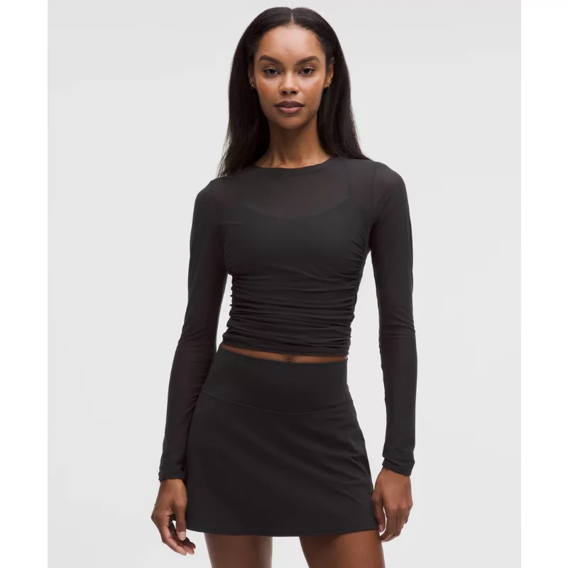 Mesh Ruched Long-Sleeve Shirt