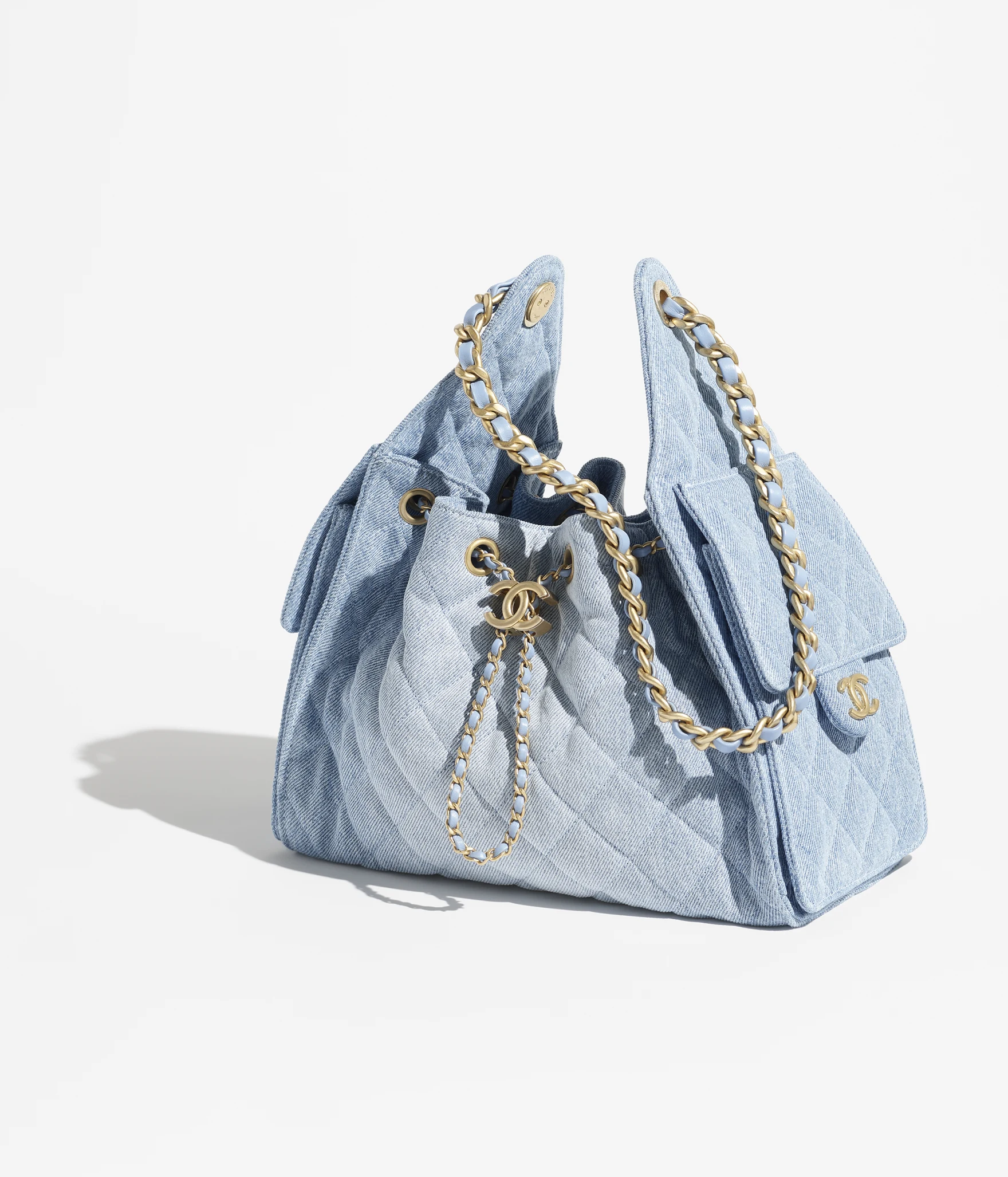 CHANEL 25 Small Handbag Washed Denim & Gold-Tone Metal Blue