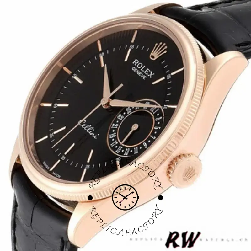 Rolex Cellini Date 50515 Rose Gold Black Index Dial 39mm Mens Replica Watch