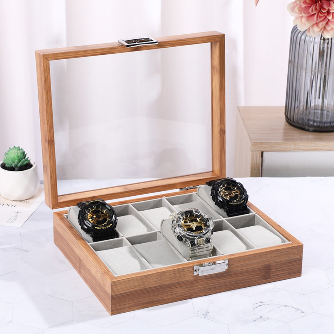 1,2,3,6,10,12 Slot Watch Cases for Men Watch Box with Large Glass Lid Lockable Wood Watch Display Case Watch Organizer Giftable Elegant Watch Holder custom logo