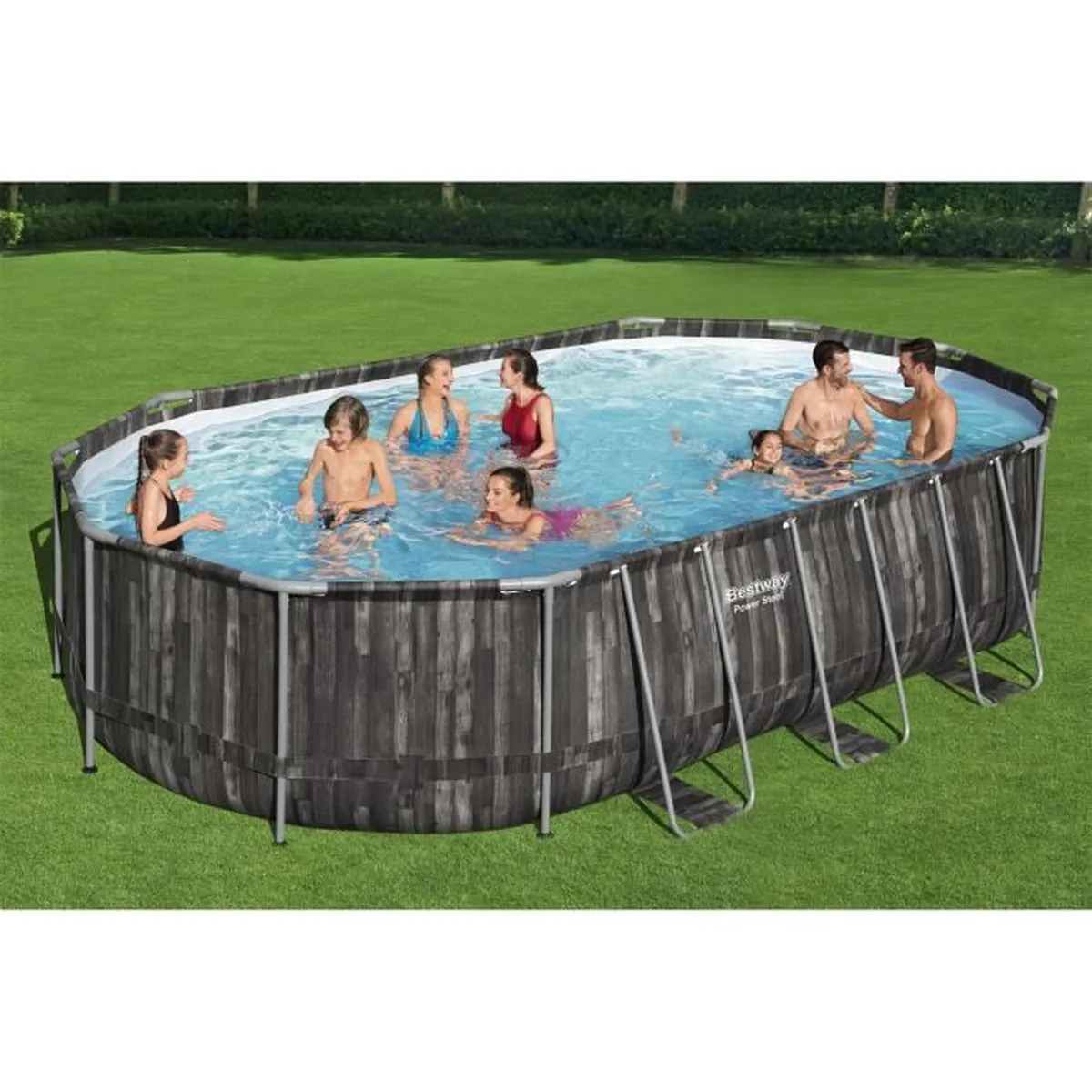 Kit Piscine hors sol tubulaire BESTWAY - Power Steel™ - 610 x 366 x 122 cm - Ovale (Avec épurateur. échelle. bâche)