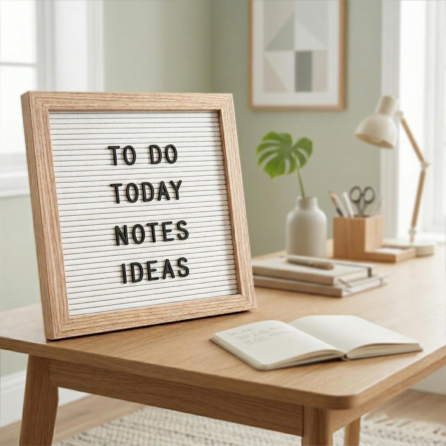 White Felt Letter Board 10x10 Inch with 336 Letters, Numbers & Symbols, Wood Frame Message Board with Easel Stand & Wall Hanger for Home, Office, Classroom & Announcements