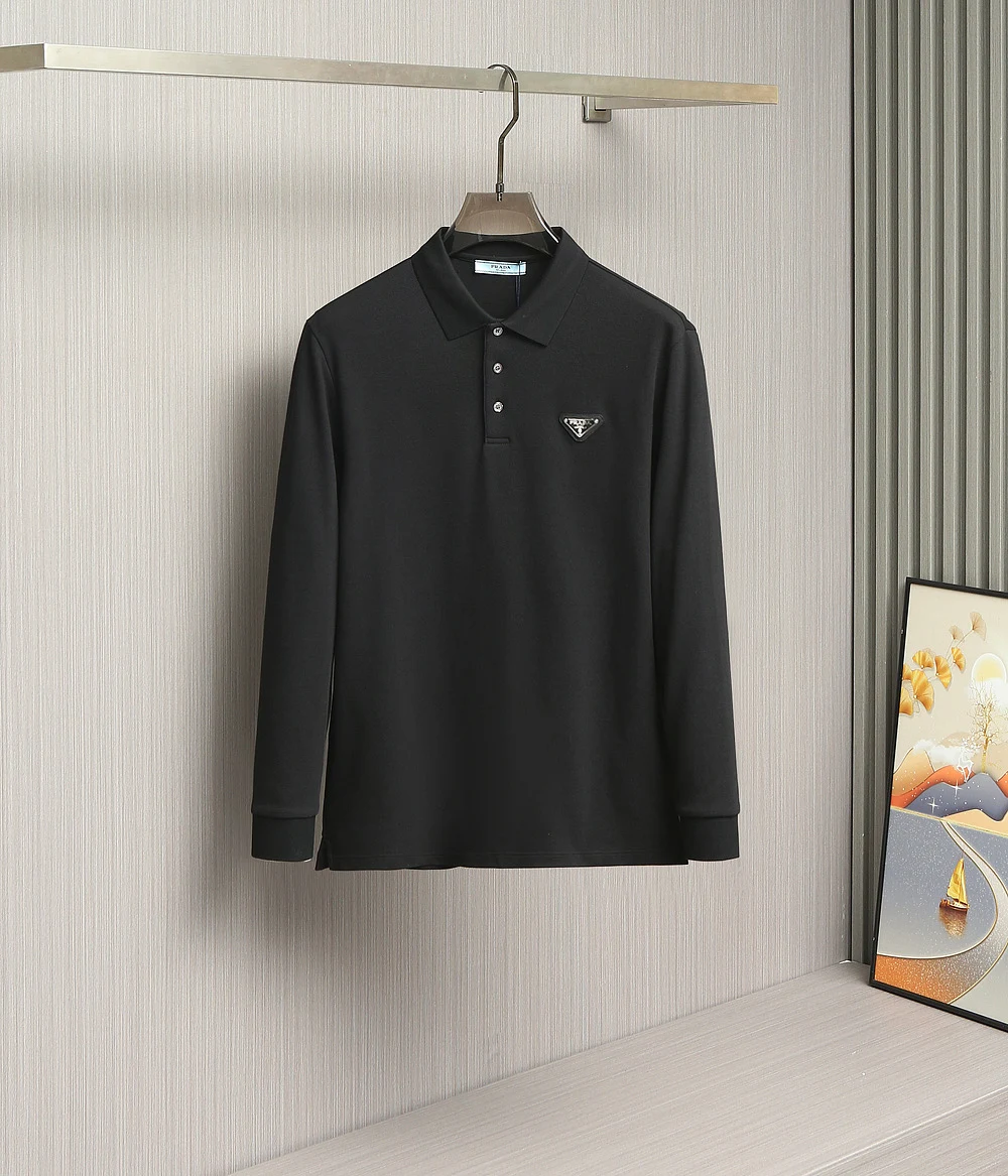 Prada Langarm Poloshirts 25FW Schwarz Weiß Poloshirts YP526440