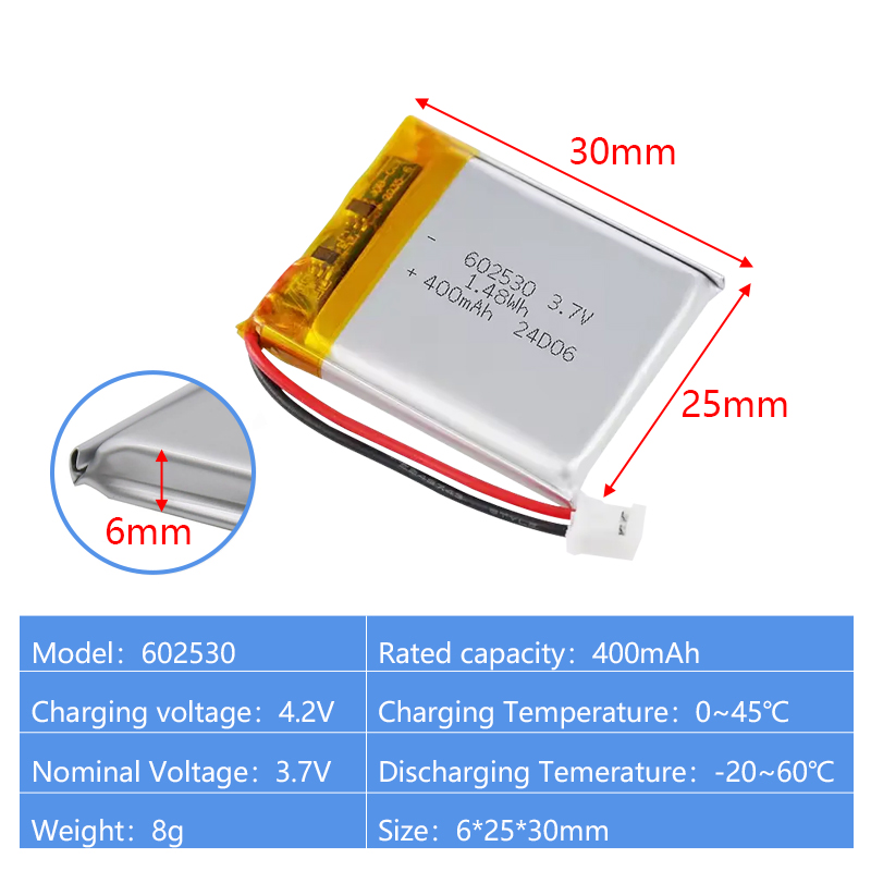 Pouch Lithium Ion Batteries 602050 602248 3.7v 600mAh 650mAh